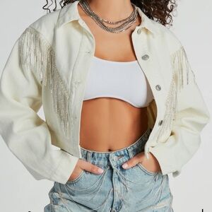 Rhinestone denim jacket-ivory new with tag